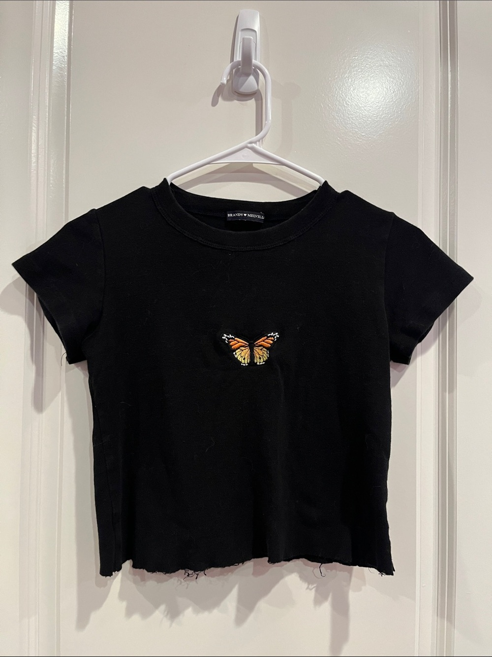 Brandy Melville Cropped Black Butterfly Tee